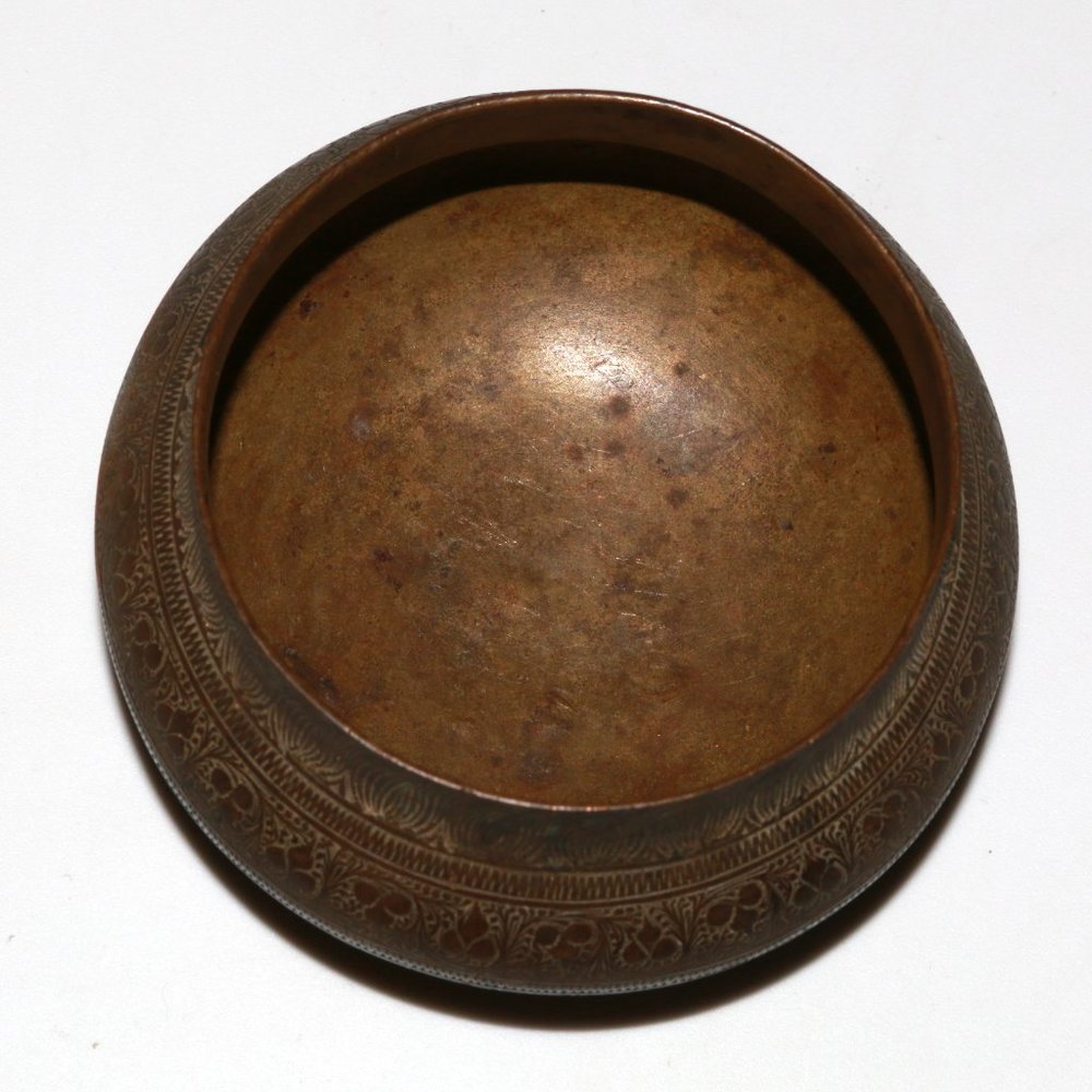 Antique brass metal bowl - base stamped - censer? - Picture 2 of 6